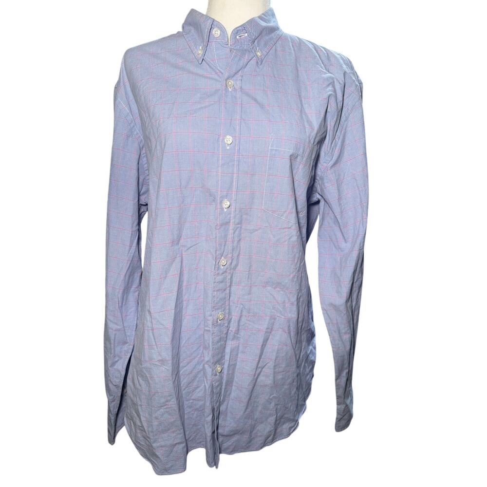 J.Crew Blue Red Plaid Check Button Down Long Sleeve Shirt, Cotton, Men's Large